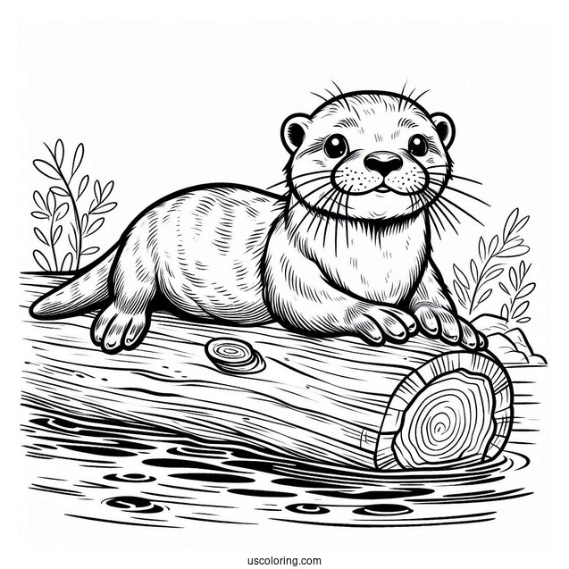 Otter Coloring Page Floating On Log