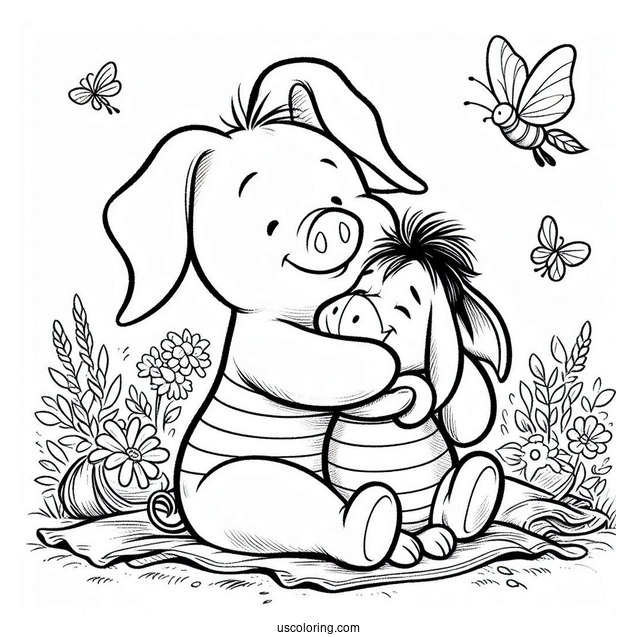 Piglet Coloring Page Hugging Eeyore