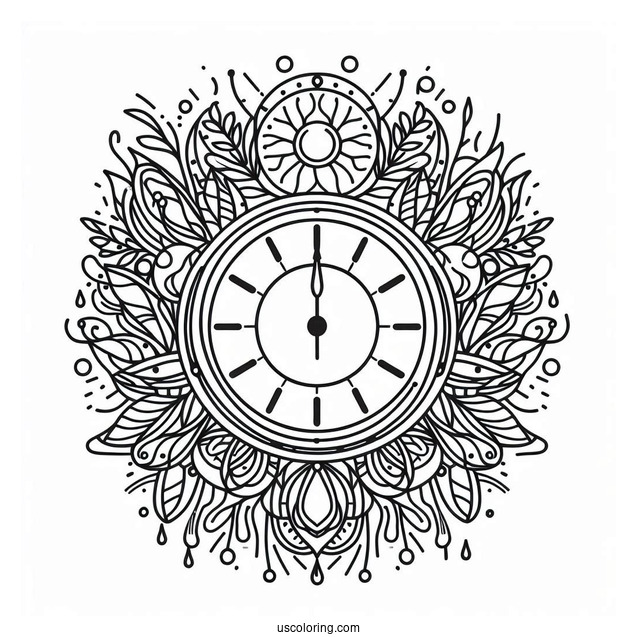 Easy To Color Outline Of a Clock Face