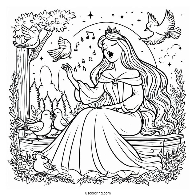 Sleeping Beauty Coloring Page Of Aurora Singing To The Birds