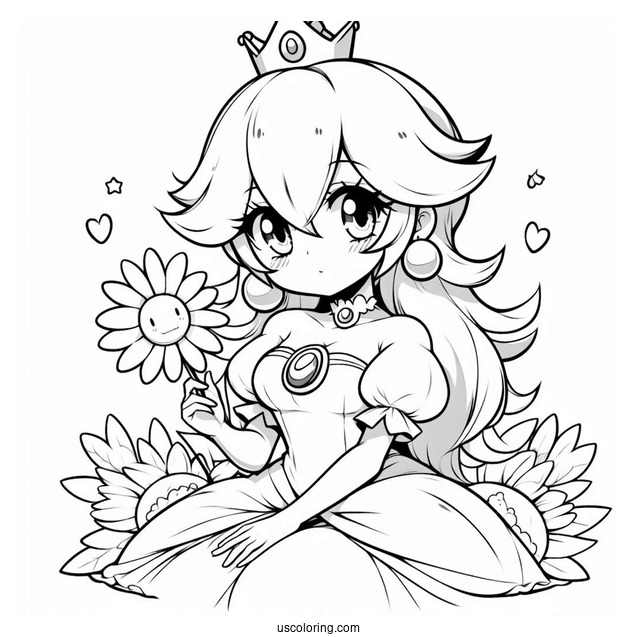 Anime Style Princess Rosalina Coloring Page With Peach, And Daisy