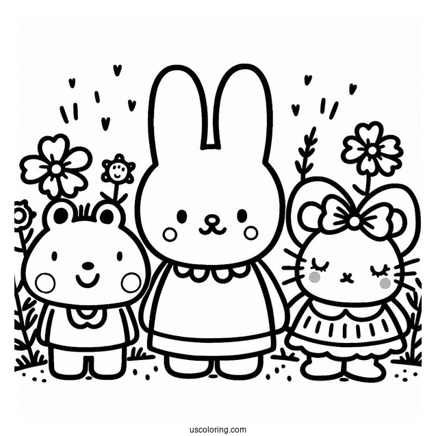 Simple Miffy Coloring Page, Poppy Pig, Grunty, Boris Bear, And Barbara For Preschoolers