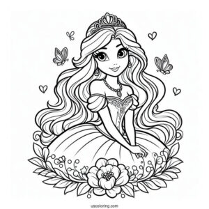 Cartoon Disney Princesses Coloring Page For Kids