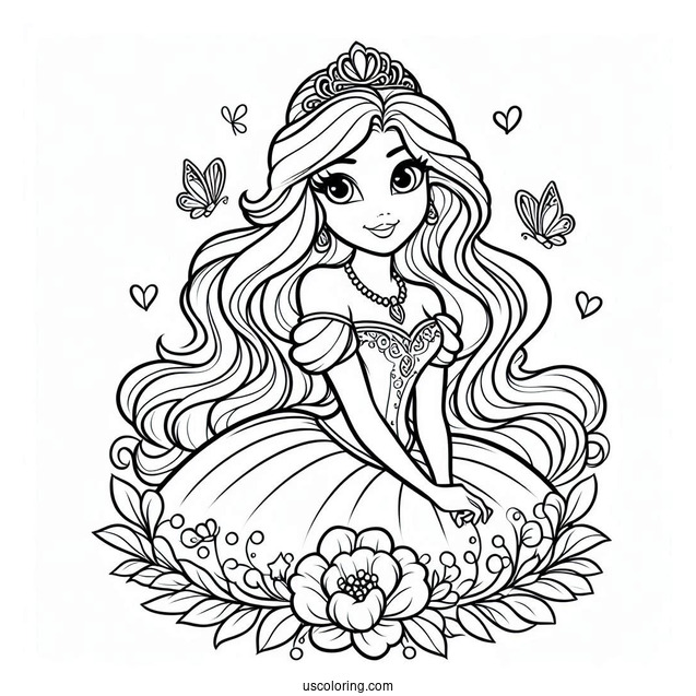 Cartoon Disney Princesses Coloring Page For Kids