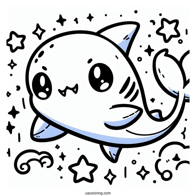Chibi Shark Coloring Page With Stars