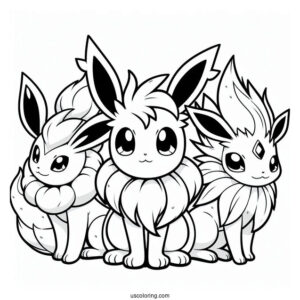 Sylveon Coloring Page Of Flareon, Jolteon, And Espion