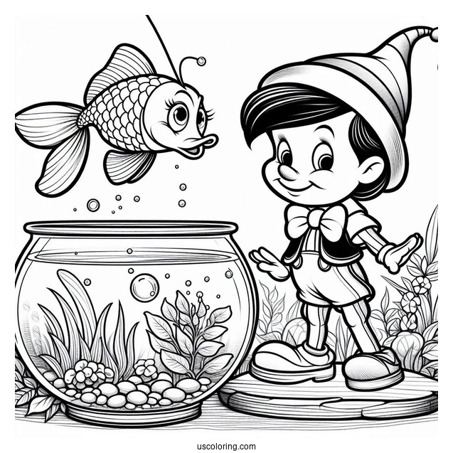 Pinocchio Coloring Page Of Cleo The Goldfish Jumping Out Of Fishbowl