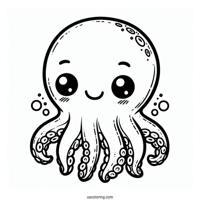 Smiling Octopus Squid Coloring Page For Kids