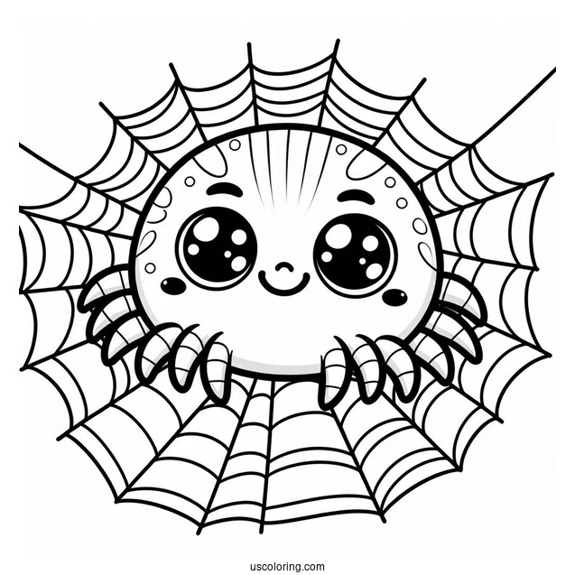 Cute Cartoon Spider On Web