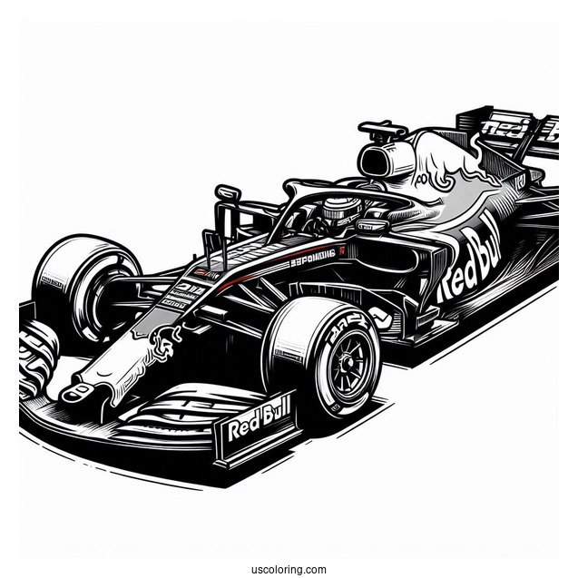 Simple F1 Coloring Page Red Bull Racing Car For Kids