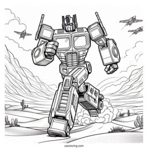 Optimus Prime Coloring Page Running In The Desert