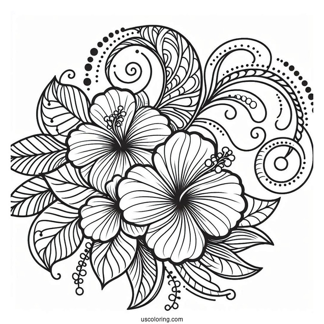 Curved Hibiscus Flower Mandala Coloring Page