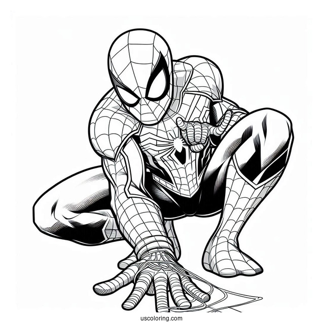 Spider-Man With Web Shooter Pose Coloring In