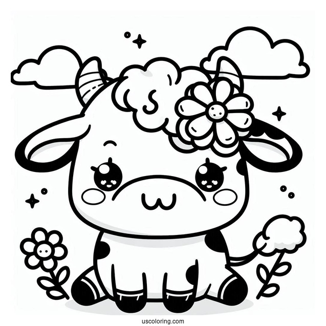 Cute Kawaii Cow Coloring For Preschoolers