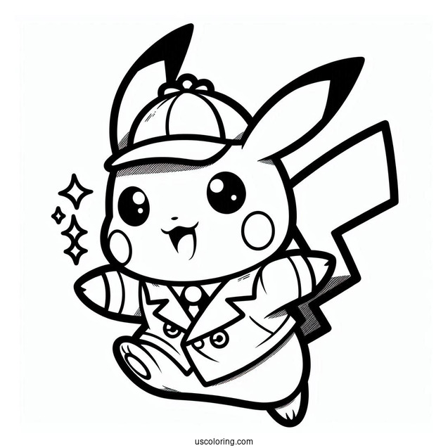 Detective Pikachu Coloring In For Kids