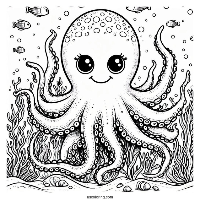 Scary Octopus Coloring Page Swimming In The Ocean
