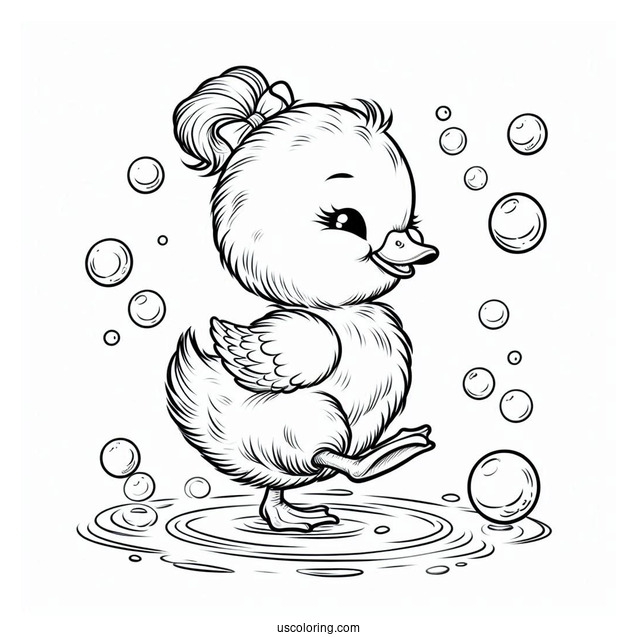 Baby Duck Walking Through Bubbles