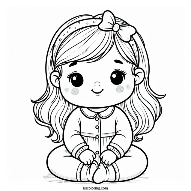 Happy Baby Coloring Page Girl In Onesie And Headband