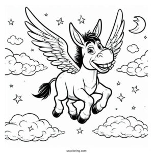 Flying Donkey Coloring Page