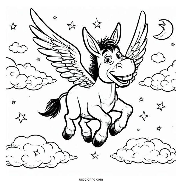 Flying Donkey Coloring Page