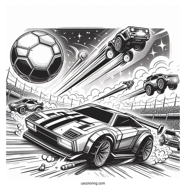 Rocket League Coloring Page Battle Cars Chasing The Ball