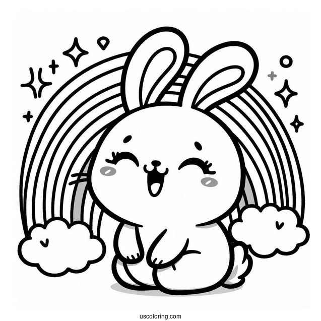 Super Cute Baby Rabbit With Big Teeth And Rainbow