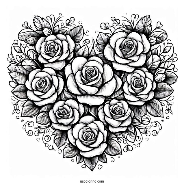 Love Heart Shape Made Of Roses To Color