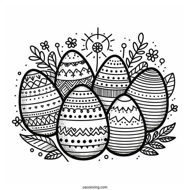 Easy Six Easter Eggs Coloring Page For Preschoolers