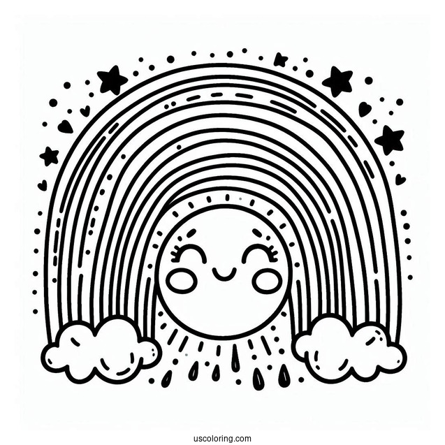 Easy Rainbow With Smiling Faces Coloring Sheet For Kids