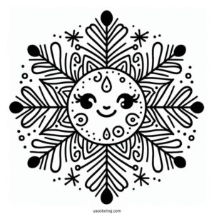 Easy Smiling Snowflake Coloring Page for Preschoolers