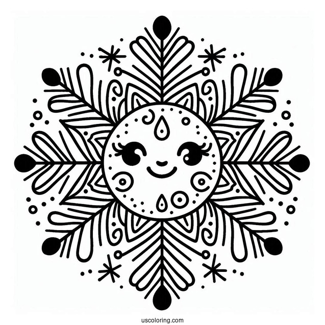 Easy Smiling Snowflake Coloring Page for Preschoolers