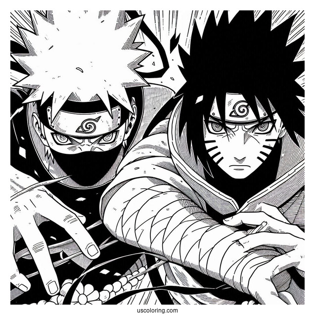 Detailed Uchiha Sasuke Coloring Page Fighting With Kusanagi