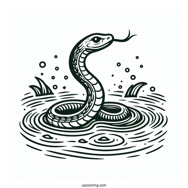 Coloring Page Of a Sea Snake In The Water