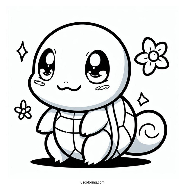 Kawaii Squirtle Coloring Page For Kids