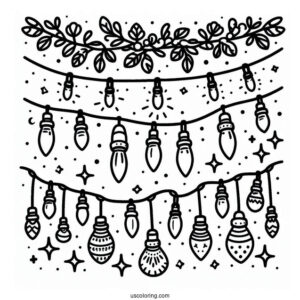 Full Page Of Festive Christmas Lights To Color