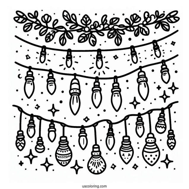 Full Page Of Festive Christmas Lights To Color