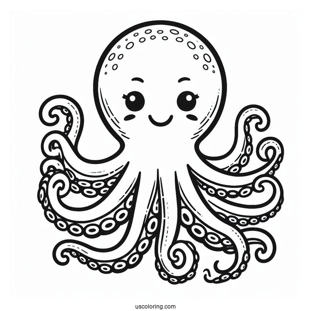 Smiling Octopus Squid Coloring Page For Kids