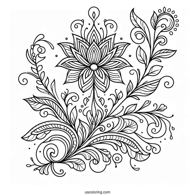 Easy Flowing Floral Pattern Coloring Page