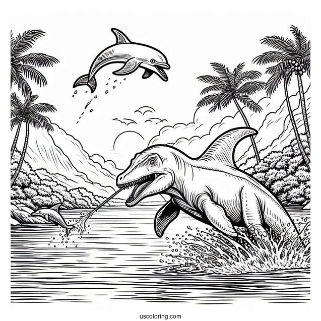 Spinosaurus Coloring Page Catching A River Dolphin