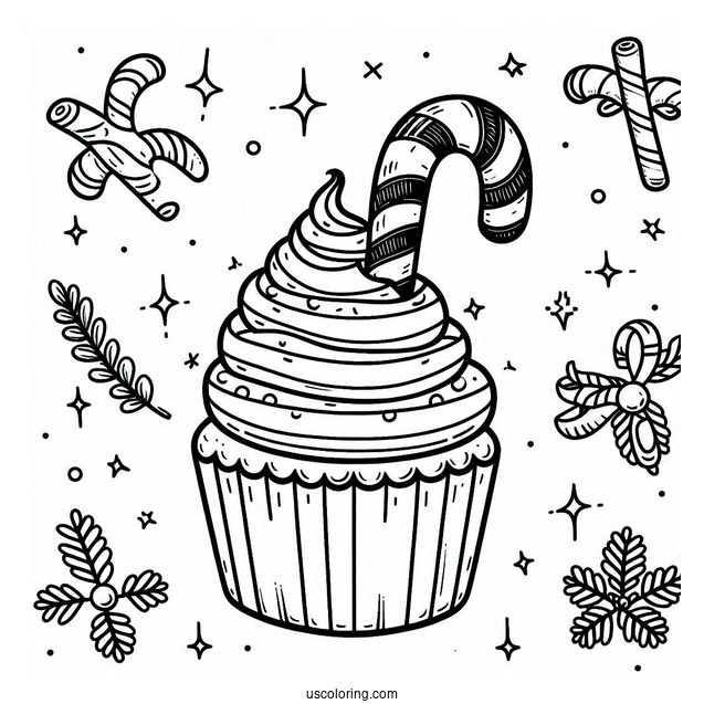Candy Cane In a Cupcake To Color