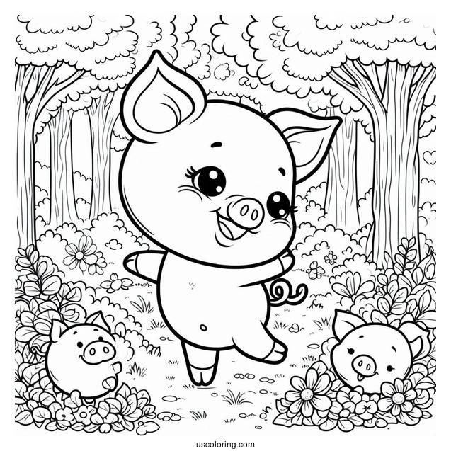 Smiling Piglet Coloring Page In A Forest