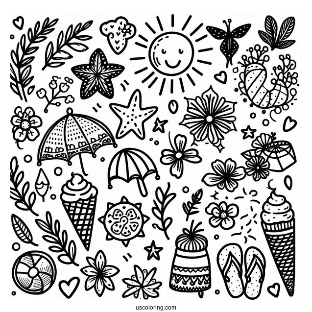 Full Page Summer Coloring Page Of Elements