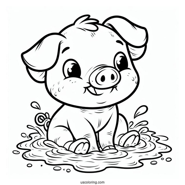 Happy Pig Sitting In Mud