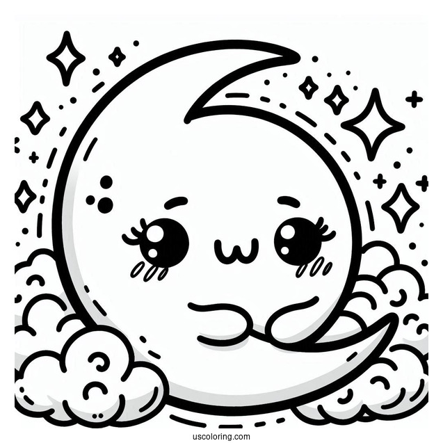Kawaii Themed Moon Coloring Page