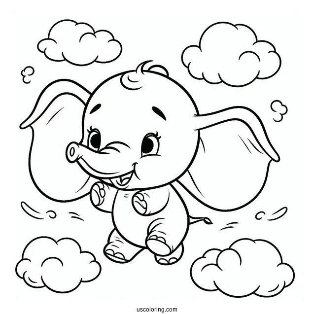Easy Coloring Page Of Dumbo The Elephant