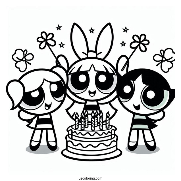 Happy Birthday Powerpuff Girls Coloring Page