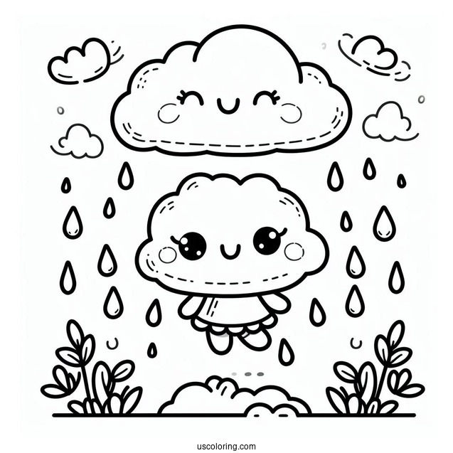 Rain Coloring Page Of Cute Little Raincloud For Preschoolers
