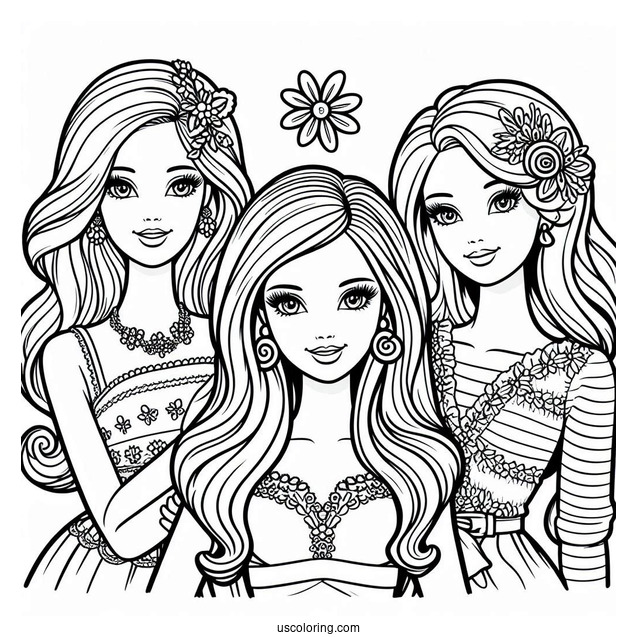 Barbie And Friends Coloring Sheet