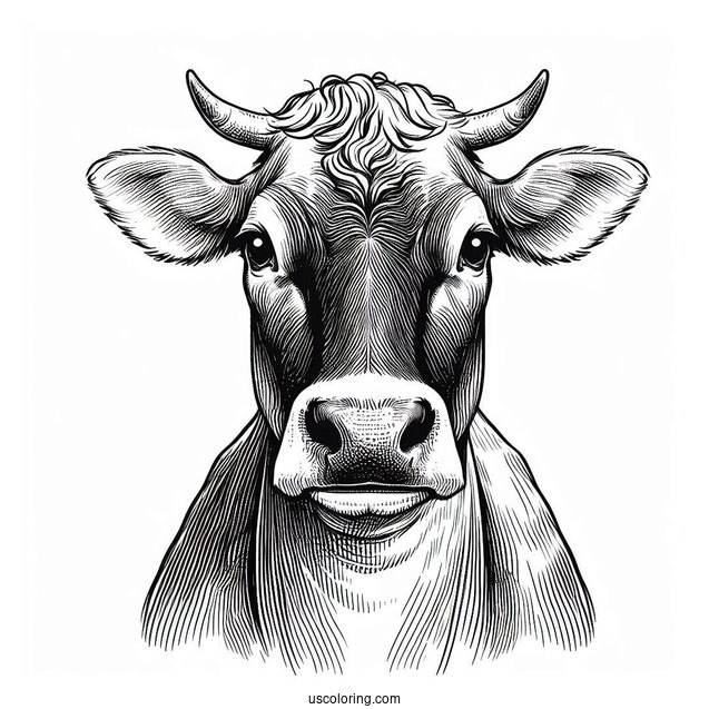 Close Up Of Jersey Cow Face Coloring In