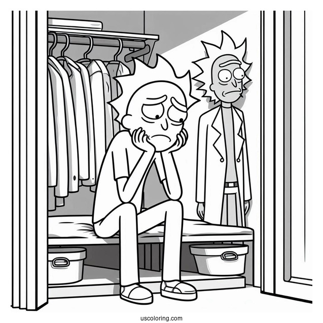 Sad Jerry Smith in Closet Rick and Morty Coloring Page